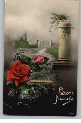Old Italian Postcard..Buon Natale..Roses..Merry Christmas...