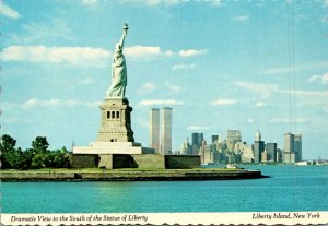 New York City Statue Of Liberty With World Trade Center Twin Towers In Distance