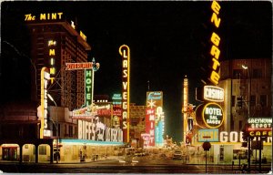 Night Time View of Casino Center Fremont Street Las Vegas Nevada 1966 Postcard