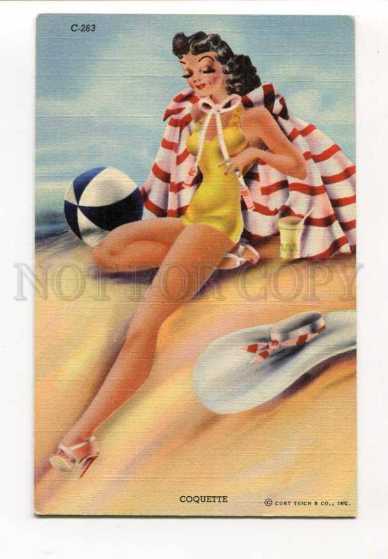 3002184 PIN-UP Girl Coquette BATHING BEAUTY Vintage color PC