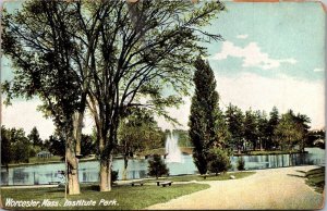 View of Institute Park, Worcester MA c1909 Vintage Postcard S41