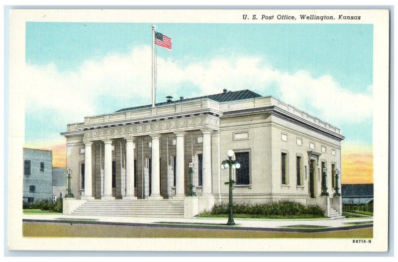 c1940 U.S. Post Office Exterior Building Wellington Kansas KS Vintage Postcard