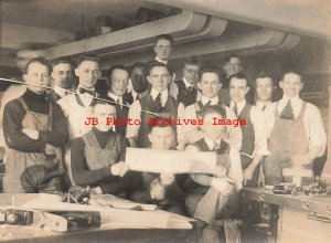 Unknown Location, RPPC, Group of Men in Factory Shop Interior, Trimmed