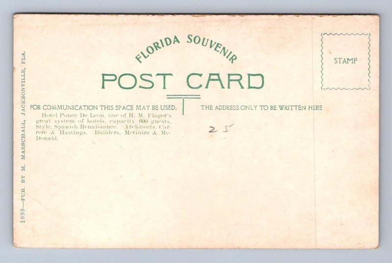 HOTEL PONCE DE LEON ST. AUGUSTINE FLORIDA POSTCARD (c. 1910)