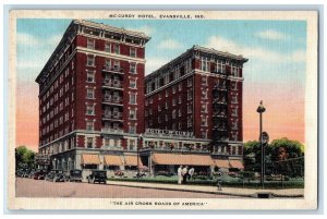 Evansville Indiana IN, Mc Curdy Hotel Building Street View Cars Vintage Postcard