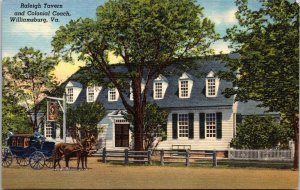 Raleigh Tavern Colonial Coach Williamsburg Virginia Va Linen 18Th Postcard