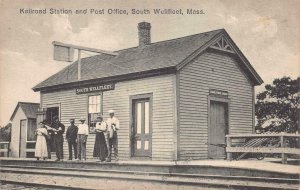 TRAIN DEPOT RAILROAD SOUTH WELLFLEET MASSACHUSETTS POST OFFICE POSTCARD 1913