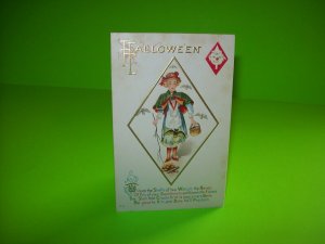 Vintage Halloween Postcard Diamond Girl Bat Dress Nash Embossed Unused H-13 