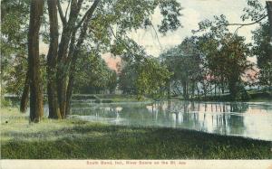 1908 South Bend Indiana River Scene St Joe Postcard 4061