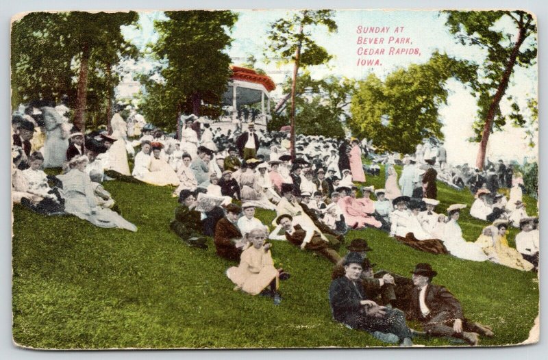Cedar Rapids Iowa~Bever Park~Victorian Sunday Crowd On Hillside~Gazebo~1908