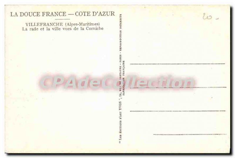 Old Postcard Villefranche-sur-mer city and harbor