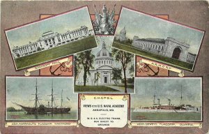 Vintage Postcard; Views of US Naval Academy, Annapolis MD Buildings, Ships