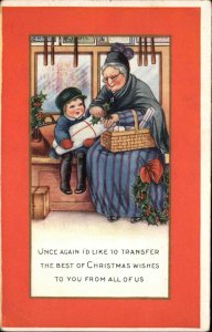 Whitney Christmas Old Woman Grandma with Little Boy Vintage Postcard