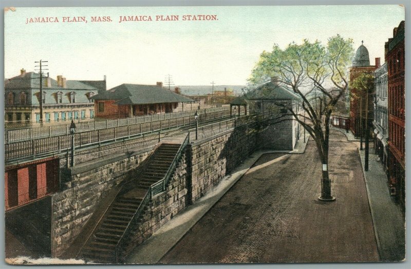 JAMAICA PLAIN MA RAILROAD STATION RAILWAY TRAIN DEPOT ANTIQUE POSTCARD