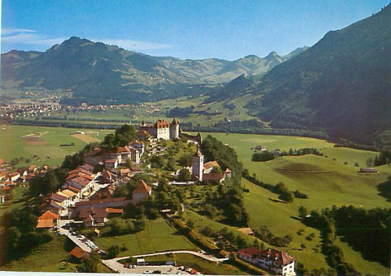 Gruyeres et son chateau Hotel Castle Aerial View mountain top  Postcard  # 8670