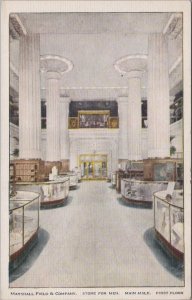 Postcard Marshall Field & Co Store For Men Main Aisle 1st Floor Chicago IL
