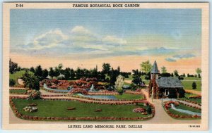 DALLAS, TX  Rock Garden LAUREL LAND MEMORIAL PARK Cemetery c1940s Linen Postcard