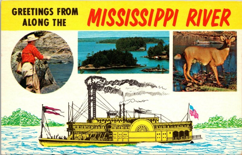 Mississippi River - SHIP BOAT - MULTI VIEW - VINTAGE - FISHING - POSTCARD