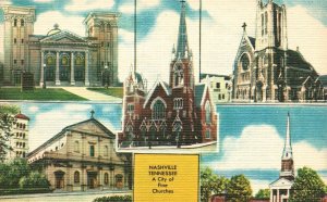 Vintage Postcard 1930's A City of Fine Churches Nashville Tennessee TN