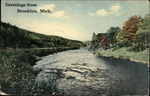 Brooklyn Michigan MI Greetings River View c1910 Vintage Postcard