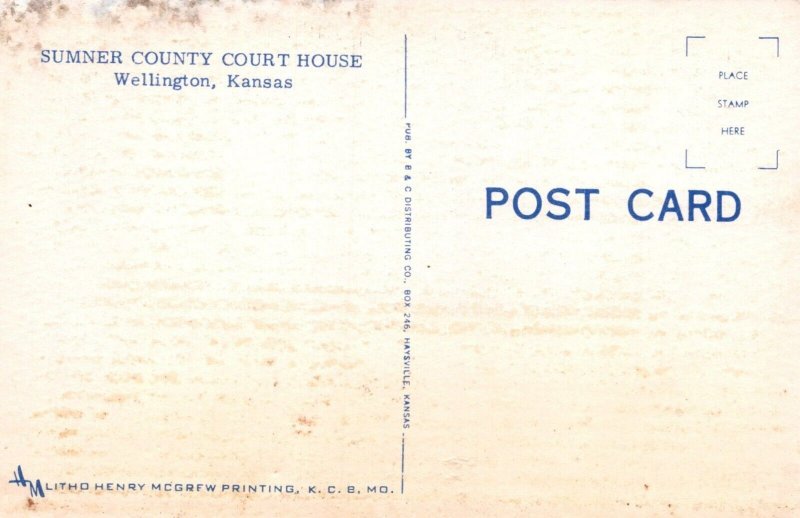 Sumner County Court House Wellington KS 1950s Autos Pick Up Trucks postcard H167 