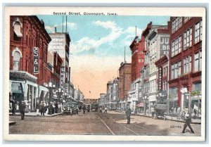 Davenport Iowa IA Postcard Second Street Exterior Building 1921 Vintage Antique