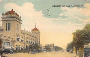 UNION TRAIN DEPOT WEST BROAD STREET SAVANNAH GEORGIA POSTCARD 1912