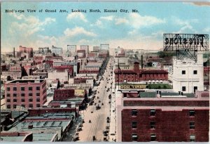 1910s Bird's Eye View Grand Ave Looking North Kansas City MO Postcard