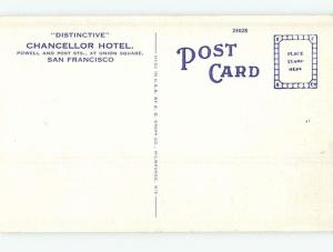 Unused W-Border CHANCELLOR HOTEL San Francisco California CA Q7311@