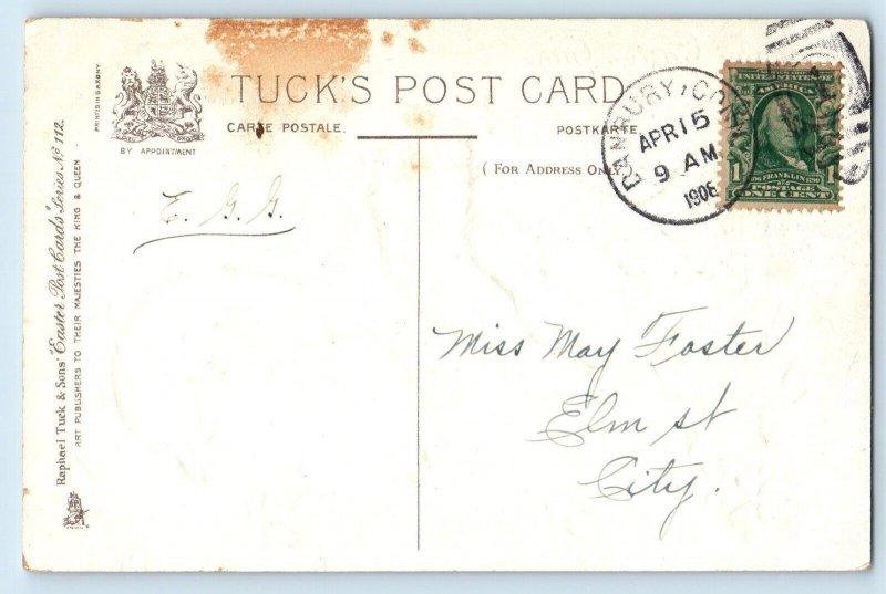 1906 Easter Little Chicks Hatched Egg Flowers Embossed Danbury CT Postcard