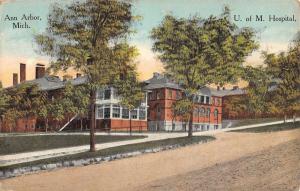 Ann Arbor Michigan U Of M Hospital Street View Antique Postcard K24429