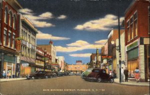 Florence South Carolina SC Main St. Linen Postcard