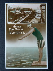 Lancashire HAVING FUN AT BLACKPOOL Pleasure Beach c1930s RP Postcard by Milton