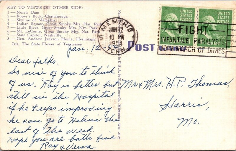 Vintage Postcard Tennessee Map Large Letter JM3
