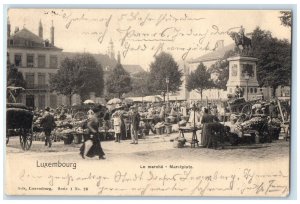 1904 Busy Scene at Le Marche Market Square Luxembourg Antique Posted Postcard