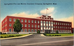 Springfield Fire Marine Insurance Company Massachusetts MA Linen Postcard UNP 