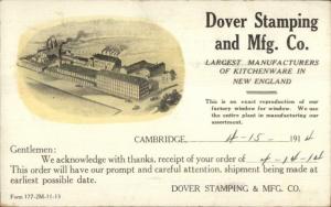 Cambridge MA Dover Stamping Co Kitchenware Factory c1910 Postcard