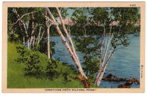 1930-1945 Greetings from Milford PA Penn. Pike County RARE Linen Era Postcard