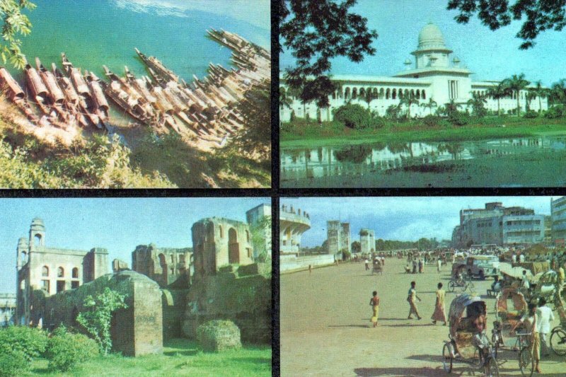 VINTAGE CONTINENTAL SIZE POSTCARD MULTIPLE VIEWS OF DHAKKAR BANGLADESH