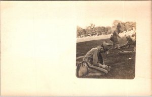 Young Naked Girl and Bear Me and Teddy Soldiers In The Field Real Photo