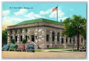 1941 US Post Office Building Classic Cars Side View Mattoon Illinois IL Postcard