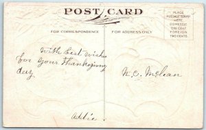 THANKSGIVING GREETINGS  Embossed PUMPKINS & TURKEYS ca 1910s  Postcard