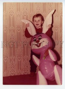 488567 USSR Little Boy w/ Huge BUNNY Rabbit Toy Old REAL PHOTO