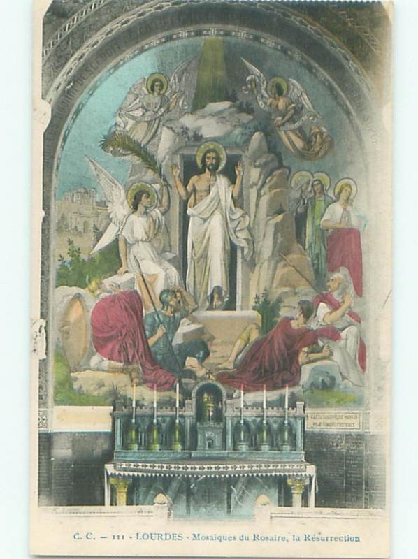 Old Religious Postcard JESUS AT RESURRECTION IN LOURDES FRANCE AC3238