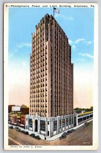 Allentown Pennsylvania~Power & Light Bldg St View~Art Deco~Flag~Linen 1936 PC