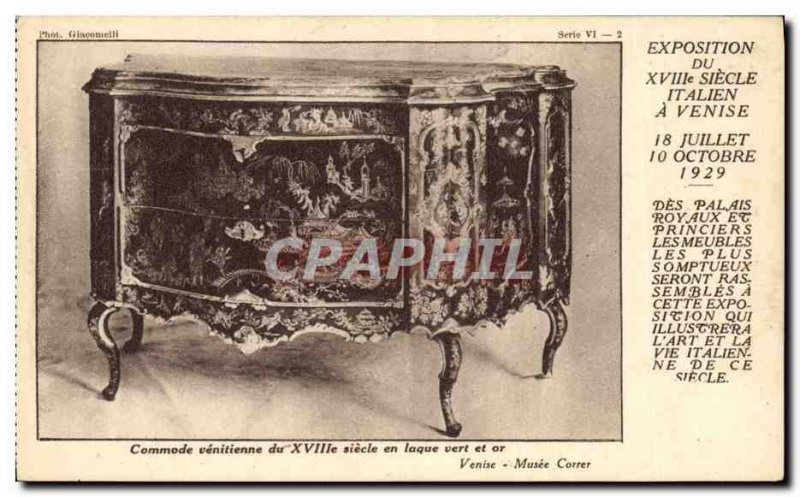 Old Postcard Exhibition of Italian 18th October 1929 in Venice Venetian Commode