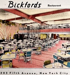 Bickfords Restaurant New York City Postcard Fifth Avenue c1940-50s PCBG1B