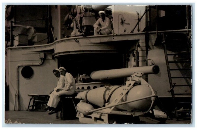 c1920's USS Colorado Minesweeper Device Sailors US Navy View RPPC Photo Postcard