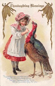 Thanksgiving Day Girl Turkey Happy Holiday 1911 postcard