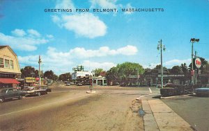 Belmont MA Street View Esso Gas Station Old Cars, Postcard